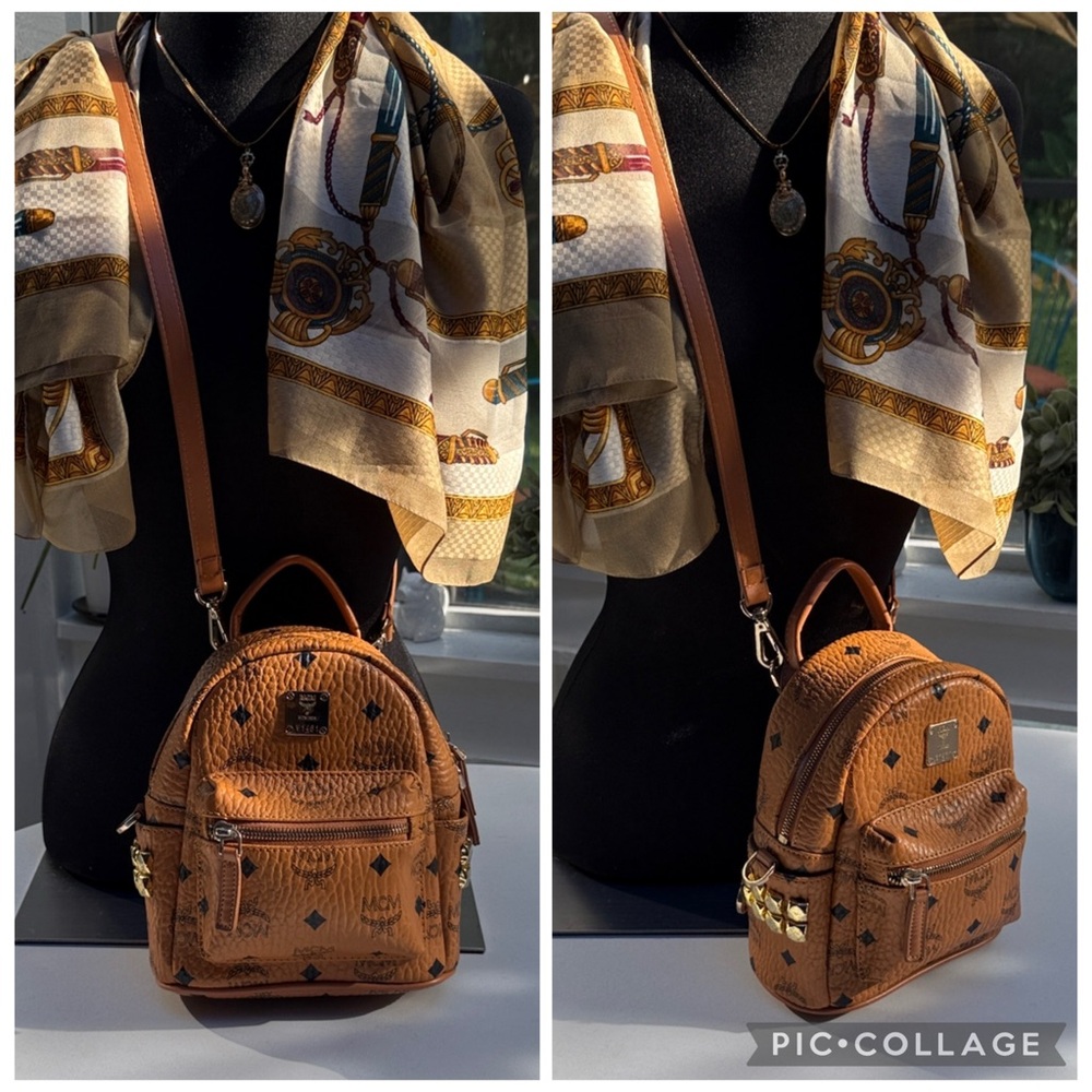 Authentic Mcm Cognac Leather Small Backpack Cross… - image 3